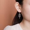 Joyería Yuebao Plata Esterlina S925 Ámbar Ámbar Sangre Vintage Envejecido Pendientes Huecos en Forma de Huevo Pendientes Elegantes de Gancho Largo de Hoja