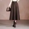 Saia midi plissada retrô de cintura alta com estampa de letras solta personalizada para mulheres, novo estilo outono/inverno, estilo casual elegante e versátil