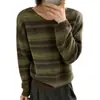 Suéter de Peluche Oso Miel Rayado Estilo Coreano para Mujer 2026 Otoño/Invierno Nuevo Holgado Estilo Perezoso Suave de Punto Manga Larga