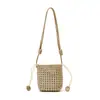 Bolso de cubo tejido nuevo hecho a mano, bolso cruzado de cordón estilo francés de verano, bolso de hombro casual calado para mujer