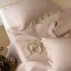 Manta de Encaje Algodón Puro Estilo Coreano Romántico Juego de Tres Piezas Lavada a la Arena Cubierta de Cama de Algodón Puro Antimanchas Habitación de Niña Rosa Extragrande Ancha