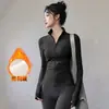 Jaqueta Secagem Rápida Top de Treino Roupas Fitness Manga Longa Feminina Esportes Roupas para Corrida ao Ar Livre Roupas de Yoga Pequeno Lã Quente