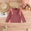 Amazon Transfronteiriço 2025 Europeu e Americano Doce Multicor Meninas Malha Top Camiseta Básica Gola Alta Pequena Manga Longa Camiseta