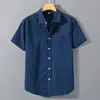 Camisa de Manga Corta de Algodón Lino para Hombre Verano Viento Lino Casual Color Sólido Simple Cuello Pequeño Top para Hombre