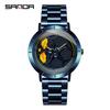 SANDA SANDA 1022 Reloj de Cuarzo para Hombre con Esfera Hueca Correa de Acero Resistente al Agua para la Vida Reloj de Hombre