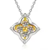 Collar de Plata de Ley S925 con Moissanita Popular de Trébol de Cuatro Hojas para Mujer, Cadena Clavicular de Dos Tonos Estilo Coreano Brillo Estrellado de Alta Gama para Mujer