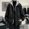 Jaqueta falsa de duas peças masculina outono e inverno solta elegante bonita jovem estudante do ensino médio com forro de lã jaqueta masculina espessada