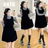 Nuevo Conjunto de Maternidad Elegante de Terciopelo Floral con Vestido Camiseta + Base de Suéter Otoño/Invierno 2026