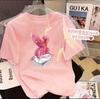 Nueva Camiseta de Algodón de Manga Corta de Verano para Mujer, Estilo Coreano, Holgada y a la Moda, Top de Estudiante que Reduce la Edad, Manga Media de Conejo de Moda, Comercio Exterior