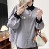 Camisa Chunmu de lino de manga larga con cuello de oreja para mujer, estilo japonés Mori, estilo artístico, de un solo pecho, holgada y combinable.