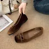 Bailarinas de Terciopelo Francés con Tacón Oculto y Corte Bajo para Mujer 2026 Otoño Nuevos Mocasines Versátiles con Lazo y Punta Cuadrada