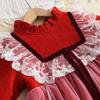 Vestido de princesa de otoño e invierno para niña, vestido de malla, costuras de terciopelo, vestido de gasa, vestido de Navidad para niña pequeña, vestido de fiesta