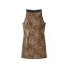 Ins atacado de roupas femininas estilo europeu e americano 2026 Outono Novo Vestido Curto Sem Mangas Ombro Único Estampa de Leopardo PU Saia de Couro