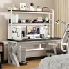 Mesa de computador para casa com painel perfurado, mesa gamer, design simples, adequada para quartos, mesa de estudo para estudantes e mesa de escrita integrada com estante