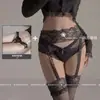 ¡Piernas hermosas! Chica Caliente Sexy Pura Lujuria Tirantes de Encaje Calados Medias de Malla Tentación Negra Body con Abertura en la Entrepierna Medias Gratis
