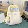 Nova mochila color block para estudantes com orelhas de coelho fofas, mochila escolar de alta aparência de desenho animado para meninas, mochila leve transfronteiriça para atividades ao ar livre