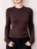 Suéter Gola Redonda Milad Marrom para Mulheres, Outono e Inverno Macio Versátil Slim Fit Suéter de Malha Camisa Base Manga Longa