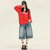 25º Bloco! Shorts Jeans Vintage Lavado com Padrão de Raio Solto Hippie para Homens e Mulheres Street Tubo Reto