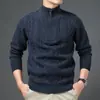 Suéter para hombre europeo y americano de comercio exterior, nuevo estilo de moda otoño e invierno, patrón trenzado, holgado y simple, tejido de punto con media cremallera para hombres de mediana edad