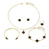 Set de joyería europeo y americano transfronterizo, collar con diseño de trébol de cuatro hojas geométrico con goteo de aceite, aretes y pulsera versátiles y elegantes