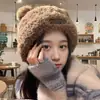 Bonito Sombrero Peludo de Oso Invierno Nuevo para Mujer Cálido Engrosado Protección para Orejas Sombrero de Cabeza Grande Gorro de Lana Tejido