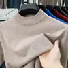 Camisa de malha masculina para primavera e outono, gola alta meia, mistura de lã, manga curta, corte justo, estilosa, versátil, peça básica, vestuário masculino para negócios