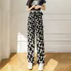 Pantalones Anchos Tie-Dye con Tinta para Primavera y Verano para Mujer Casual Estampado de Leopardo Seda de Hielo Estilo Étnico Sueltos Pantalones de Seda Hielo y Nieve Pantalones Casuales