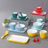  Vajilla creativa de imitación de porcelana nórdica, vajilla de melamina para hotel, juego de mesa comercial de dos colores, juego de cuatro piezas: tazón, plato, taza, palillos