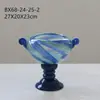 Lámpara de Viento de Estilo Francés Medio con Rayas Azules y Orejas de Pie Alto Gabinete de Entrada Creativo Botella Decorativa de Vidrio de Alto Sentido