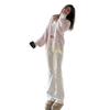 Jeans blancos microacampanados para mujer, modernos, combinan con todo, nuevos, de cintura alta, corte ajustado, adelgazantes, acampanados, de herradura, pantalones largos