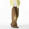 Calça Casual Tendência com Estampa de Estrelas para Homens, Estilo Americano Outonal, Calça Longa Solta de Secagem Rápida, Calça Casual Versátil High Street