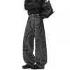 Jeans anchos de pierna recta estilo americano camuflados para hombre, pantalones largos versátiles de marca a la moda con lavado vintage, pantalones casuales de pierna recta acampanados