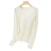 Suéter Furong sin costuras de 26 hilos 100% cachemir puro para mujer, con bordes enrollados, corte holgado, cuello redondo y estilo pullover
