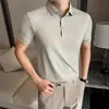 Agente de Comercio Exterior Nuevo Estilo de Verano Camisa Polo de Manga Corta para Hombre, Seda de Hielo Sin Costuras Alta Elasticidad Textura Bloqueo de Color Camiseta