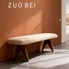 Banco Largo de Madera Maciza Estilo Vintage para Entrada de Casa, Banco Creativo de Diseñador para Pie de Cama de Dormitorio, Banco de Tela para Cambiar Zapatos