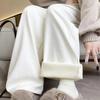 Calças femininas casuais de inverno com forro de lã Texture Sense Lazy Cream Yamamoto para mulheres pequenas