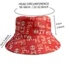 Chapéu de pescador com padrão de letras vermelhas transfronteiriço para homens e mulheres, dupla face, proteção solar, chapéu da moda ao ar livre, estiloso e legal