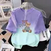 Camiseta de Manga Curta para Meninas de Verão Nova Estampa Degradê Roupas Infantis para Crianças Maiores Confortável e Estilosa Gola Redonda