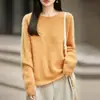Suéter feminino de tricô escovado em lã de cashmere, nova coleção outono e inverno, prêt-à-porter de alta qualidade, gola redonda, mangas compridas, corte solto com ombros caídos, moderno
