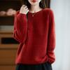 Tejido de Punto 100% Lana de Manga Larga, Cuello Redondo, Corte, Raglán de Una Sola Línea, Otoño Temprano, Suelto y Versátil, para Mujer