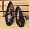 Zapatos de Vestir de Cuero para Hombre Mocasines de Charol con Patrón de Cocodrilo Slip-ons Estilo Británico Ropa Formal Boda Novio Zapatos para Hombre sin Cordones