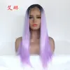 Peluca de pelo largo liso color de moda europeo y americano peluca de pelo largo fibra química encaje frontal medio tejida a mano tocado exportación