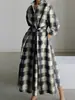 Vestido Cruzado Europeo y Americano 2026 Estilo Nuevo Casual de Oficina Moda Cuello Polo Manga Larga con Cintura Elástica y Dobladillo Amplio