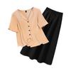 Top Francés Ligeramente Gordito talla extra Gordito Cuello mmV Traje de Mujer Aspecto Delgado Cintura Alta Falda de Línea A Todo Fósforo 3370