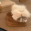Botas Curtas Quentes Forradas com Lã e Acabamento em Renda 2026 Inverno Novo Retro Aumentadoras de Altura Antiderrapantes com Acabamento em Pelo Botas de Neve para Mulheres