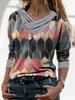 2024 Nuevo Amazon Ropa de mujer transfronteriza europea y americana elegante para ir al trabajo holgada con cuello en V de manga larga camiseta con estampado top para mujer