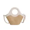 Bolso de Playa Trendy para Vacaciones de Primavera/Verano 2026 para Mujer, Bolso Cruzado de Contraste de Color, Bolso de Paja Tejida con Textura para Llevar en la Mano