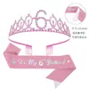 Set de dos piezas de diadema y cinturón con corona brillante de strass para niña europea y americana, cinturón de etiqueta, decoración de cumpleaños, artículos para fiestas en stock