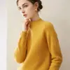 Suéter de cachemira de doble hebra engrosado de cuello alto medio para mujer, 100% cachemira pura, elegante capa interior, suéter base de color liso