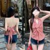 Chal de Tirantes a Cuadros Franceses Sin Mangas Verano 2025 Nuevo Estilo Sexy Nicho Dobladillo Irregular Top Tendencia para Mujer